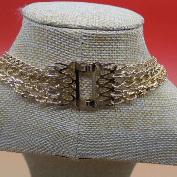 Vintage Multi-Strand Necklace Layered Etruscan Revival Gold-tone Purple Beads - Picture 7 of 7